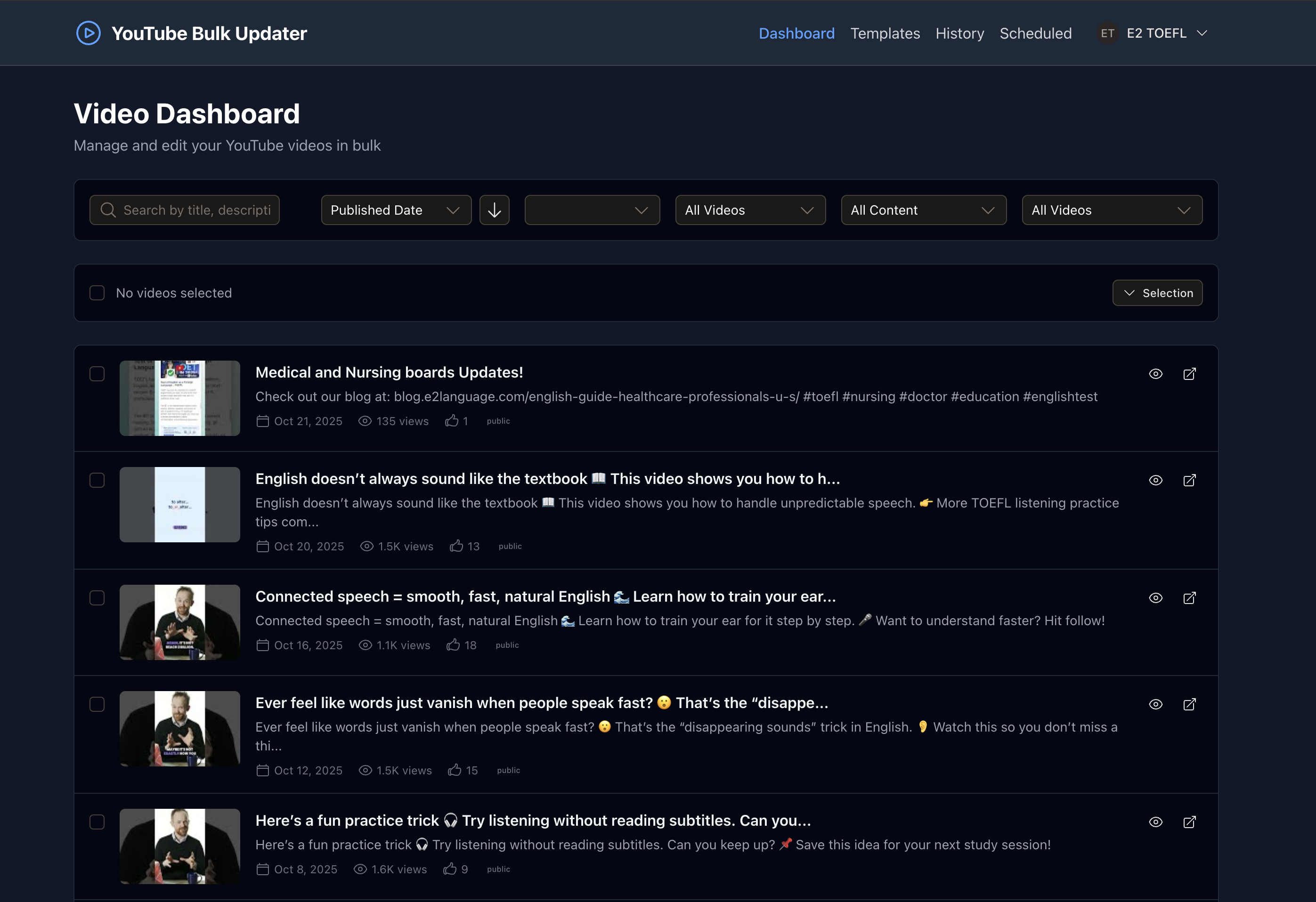 Video Dashboard